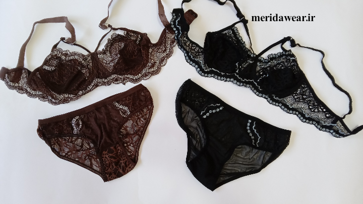 ست شورت و سوتین فنردار گیپور طرح گلدوزی