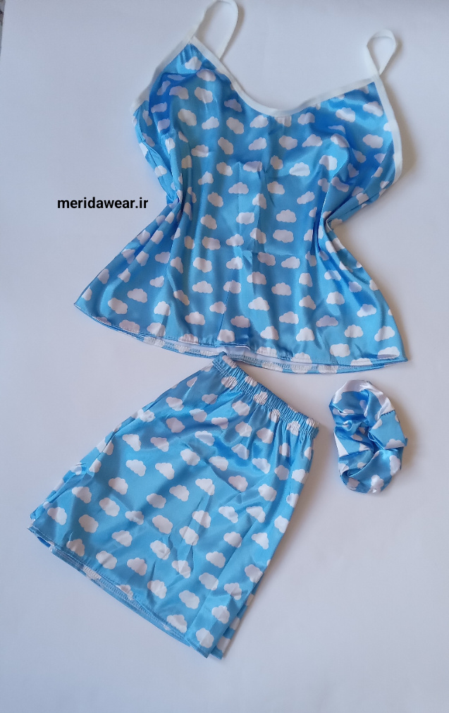 ست تاپ و شورتک ساتن طرح ابر