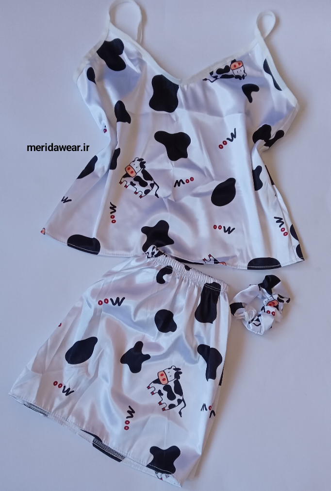 ست تاپ و شورتک ساتن طرح گاو