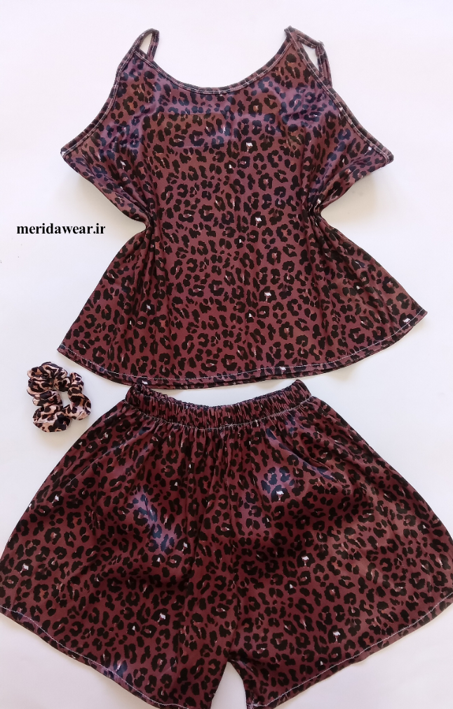 ست تاپ و شورتک ساتن طرح پلنگی تا سایز ۴۶