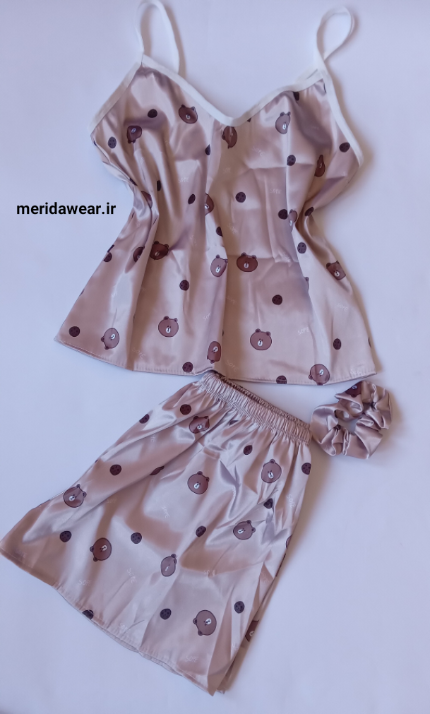 ست تاپ و شورتک ساتن طرح خرس