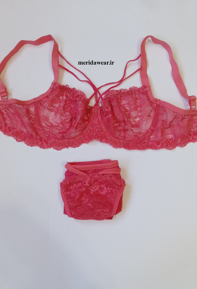 ست شورت و سوتین گیپور گلدوزی سرخابی کد ۱۲