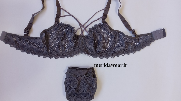 ست شورت و سوتین دانتل فنردار رنگ خاکستری کد ۱۵