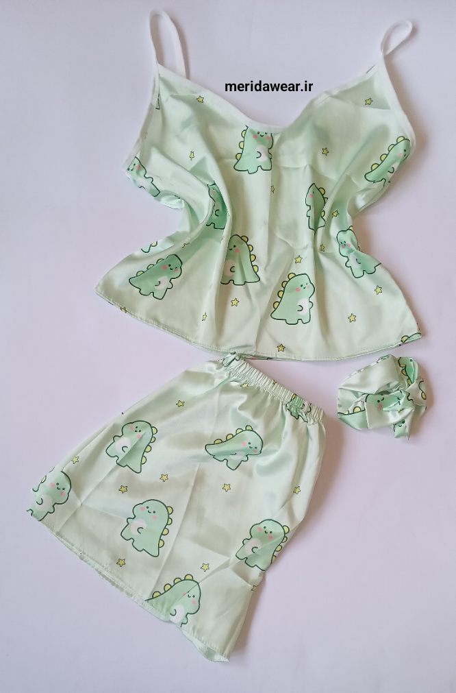 ست تاپ و شورتک ساتن طرح دایناسور