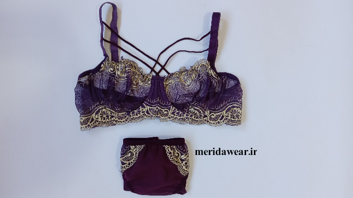 ست شورت و سوتین گیپور گلدوزی بنفش کد ۱۳